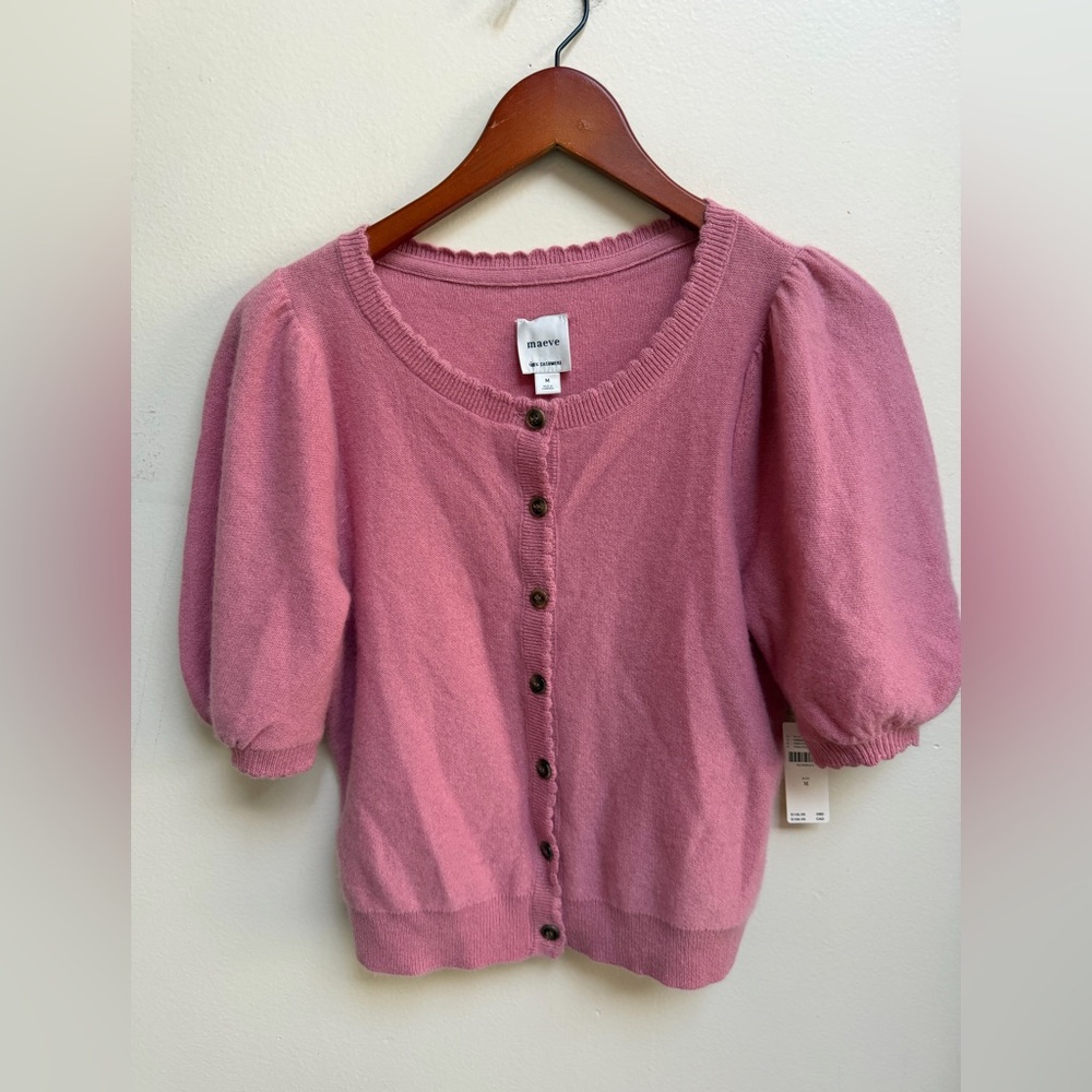 NWT Maeve Cashmere Pink Puff Sleeve Cardigan